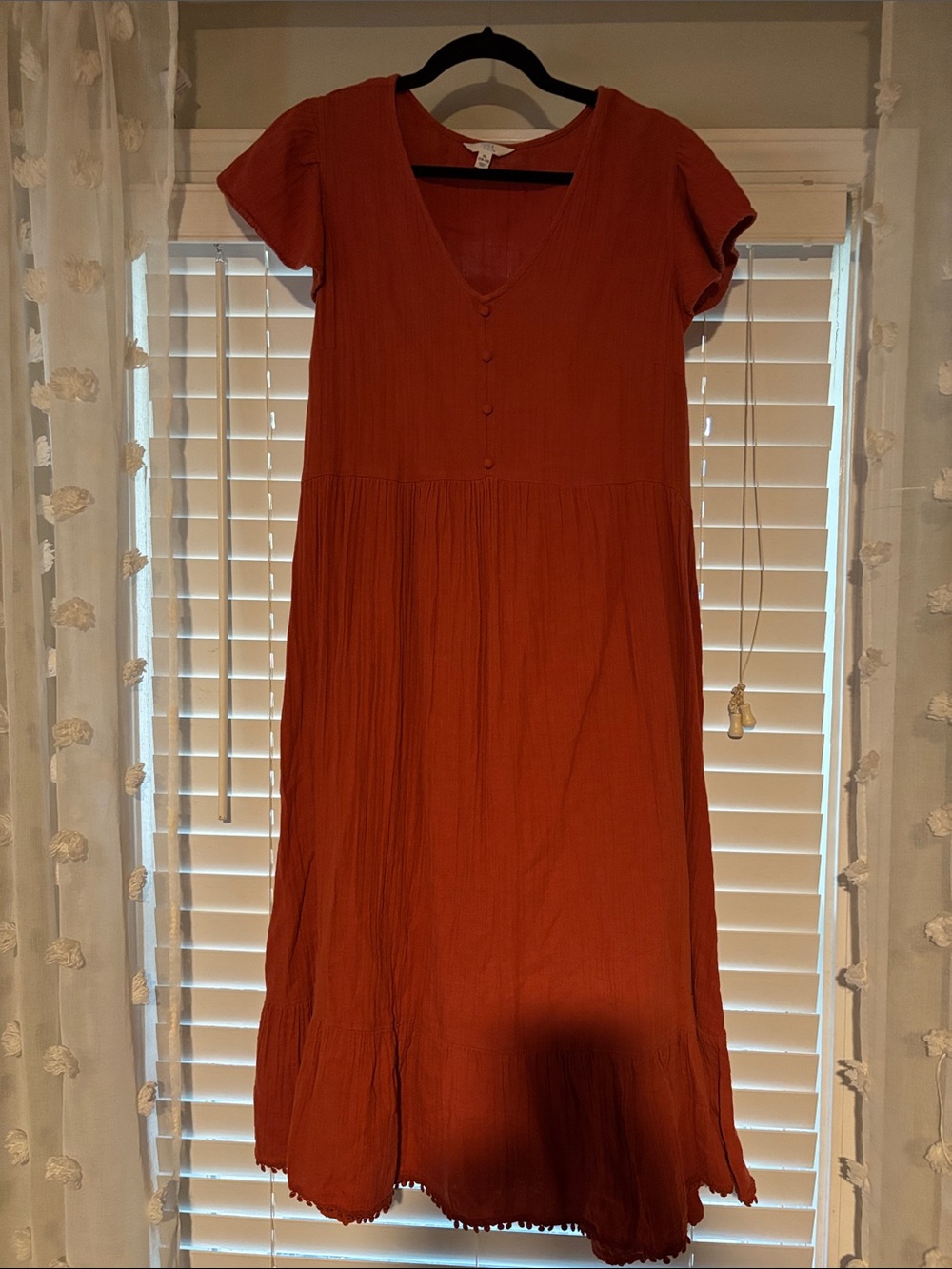 Time and Tru Rust Short-Sleeve V-Neck Midi Dress